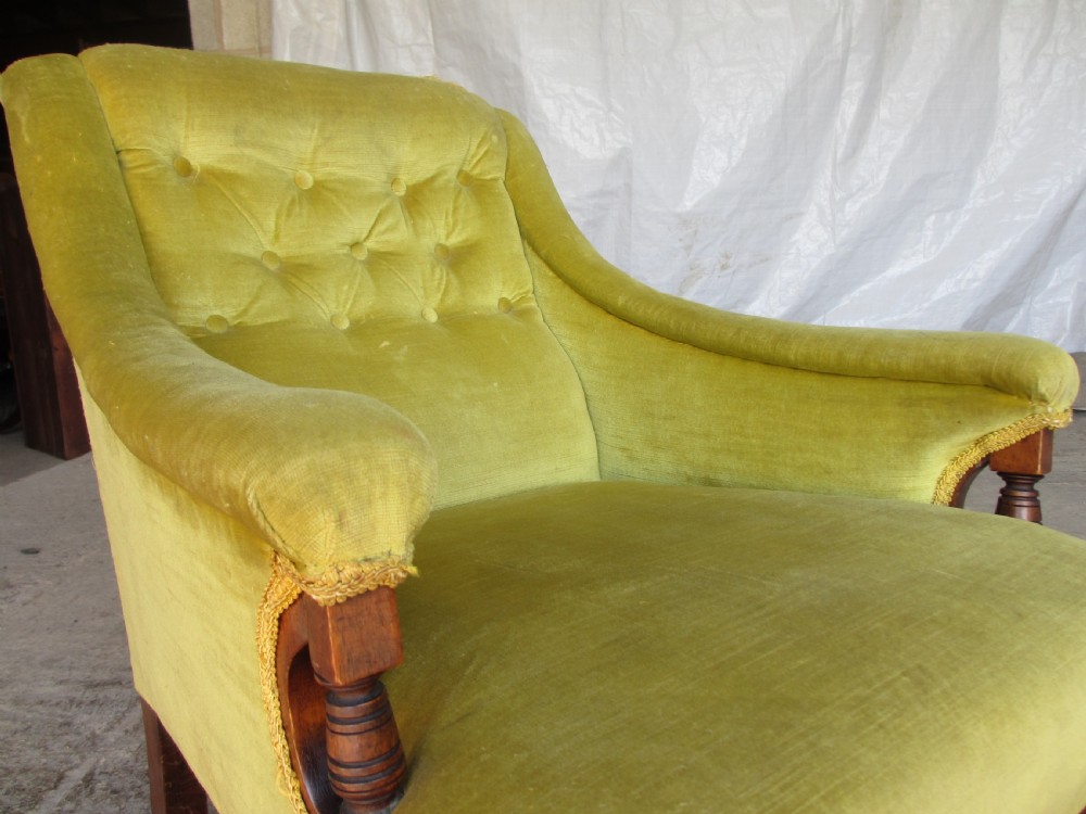 Victorian mahogany reading button back arm chair  View IV