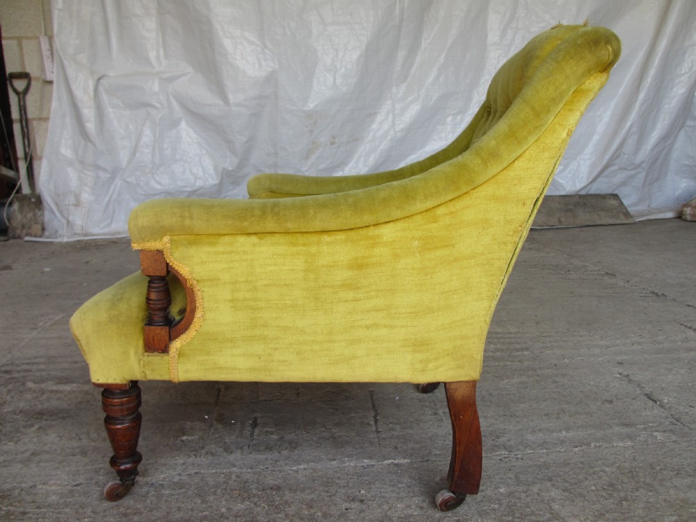 Victorian mahogany reading button back arm chair  View IX