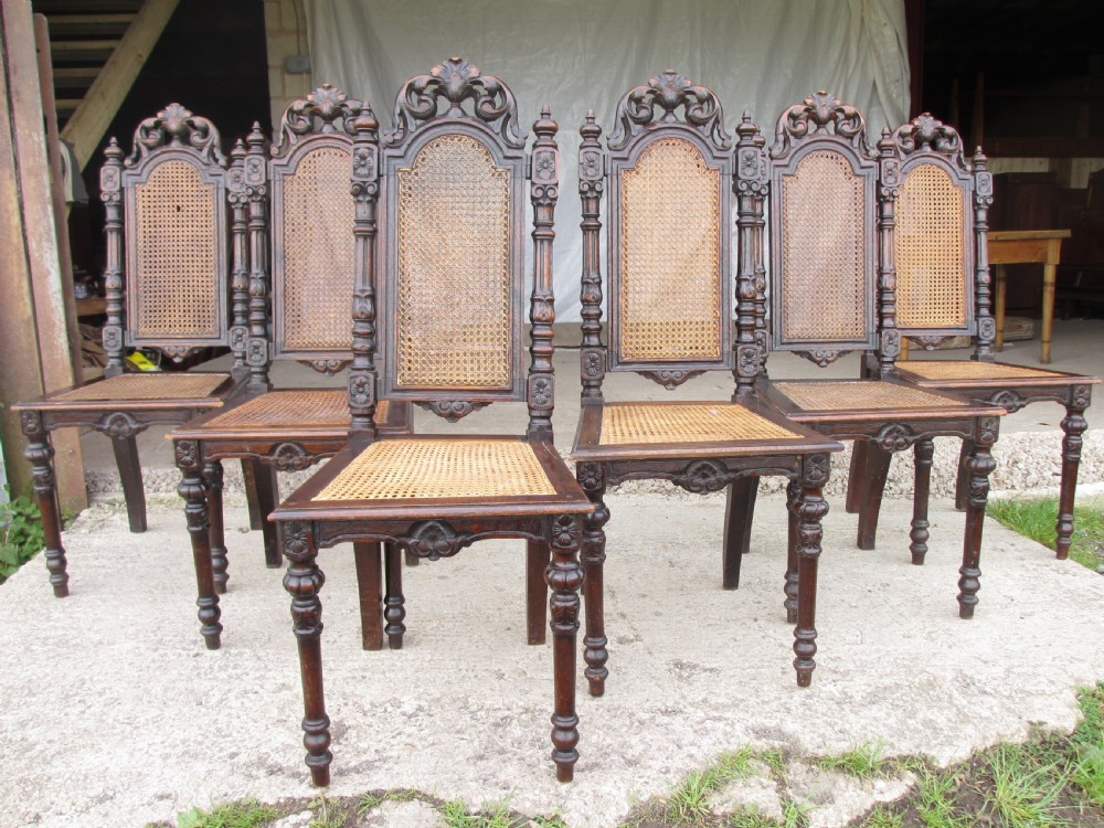 Set of 4 oak Victorian carved bergere dining chairs
