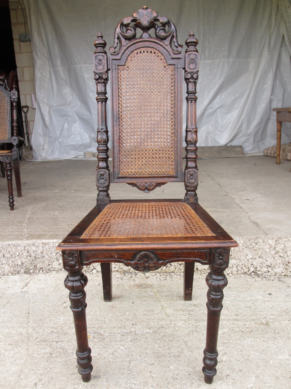 Set of 4 oak Victorian carved bergere dining chairs View II