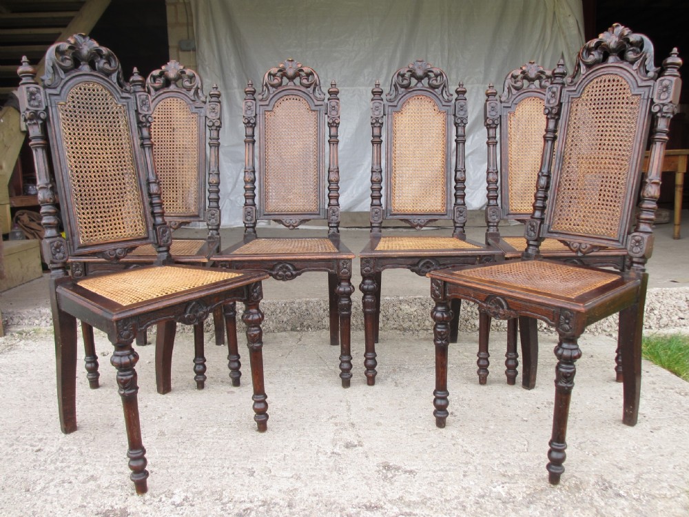 Set of 4 oak Victorian carved bergere dining chairs View IV