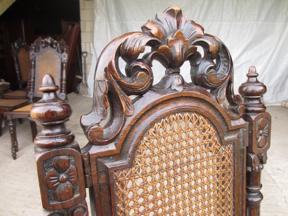 Set of 4 oak Victorian carved bergere dining chairs View VI