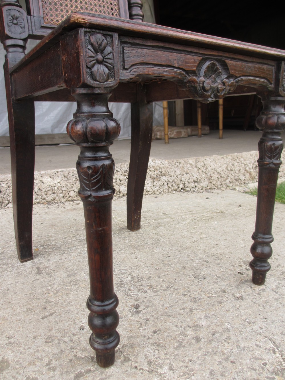 Set of 4 oak Victorian carved bergere dining chairs View X