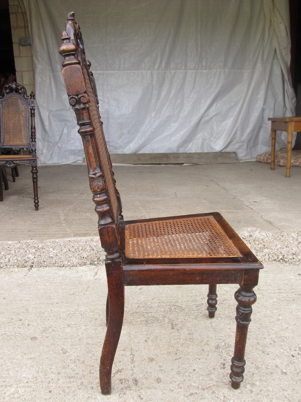 Set of 4 oak Victorian carved bergere dining chairs View XI