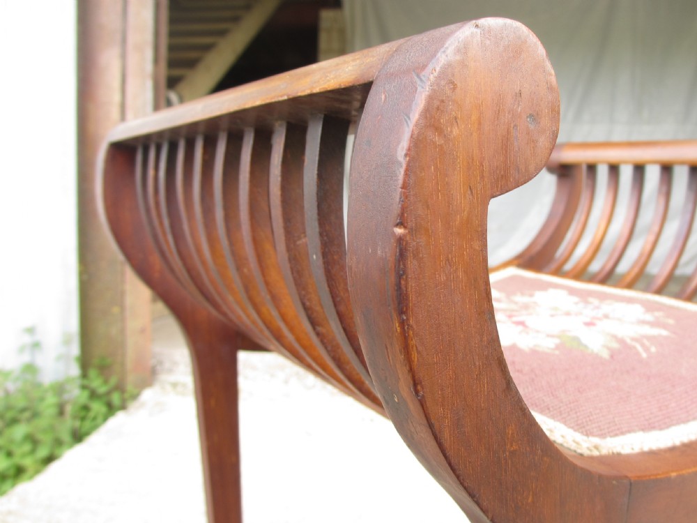 Edwardian mahogany cradle shaped piano stool with tapering legs View VI