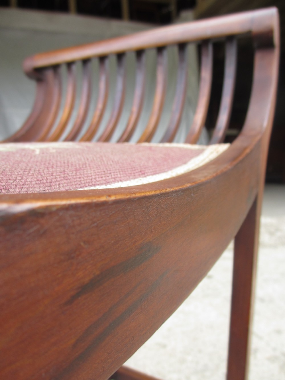 Edwardian mahogany cradle shaped piano stool with tapering legs View VIII