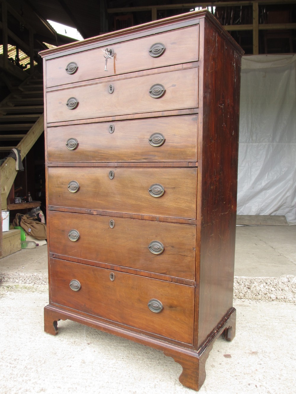 Georgian mahogany tall tapering 6 drawer chest of drawers View II