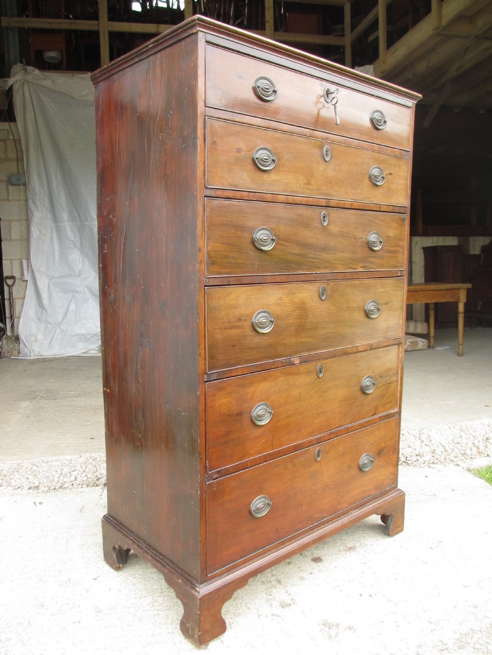 Georgian mahogany tall tapering 6 drawer chest of drawers View III