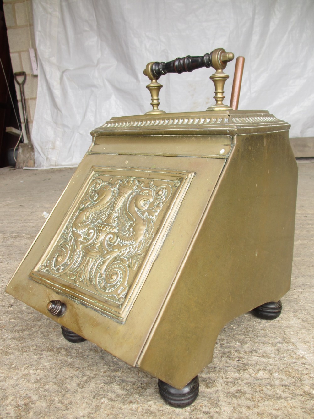 Victorian brass coal scuttle View III