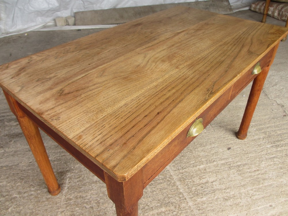 Victorian oak kitchen table with twin drawers  View III