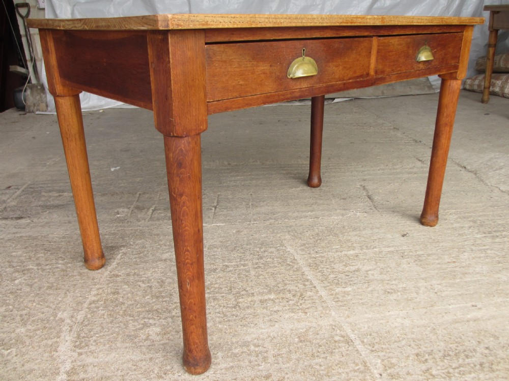 Victorian oak kitchen table with twin drawers  View IV