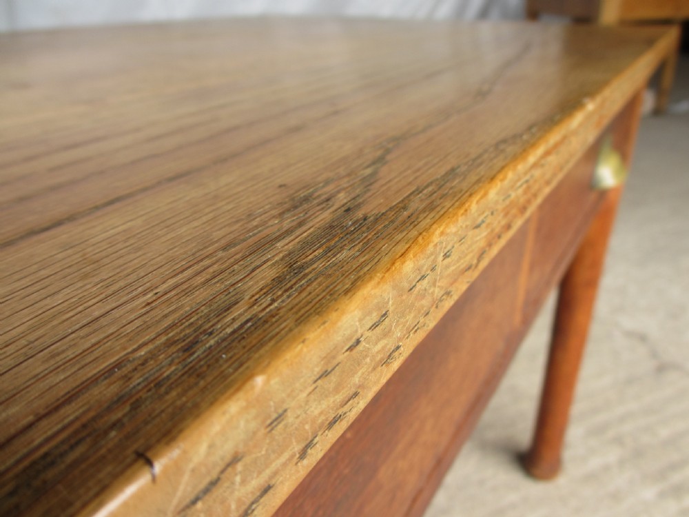 Victorian oak kitchen table with twin drawers  View V