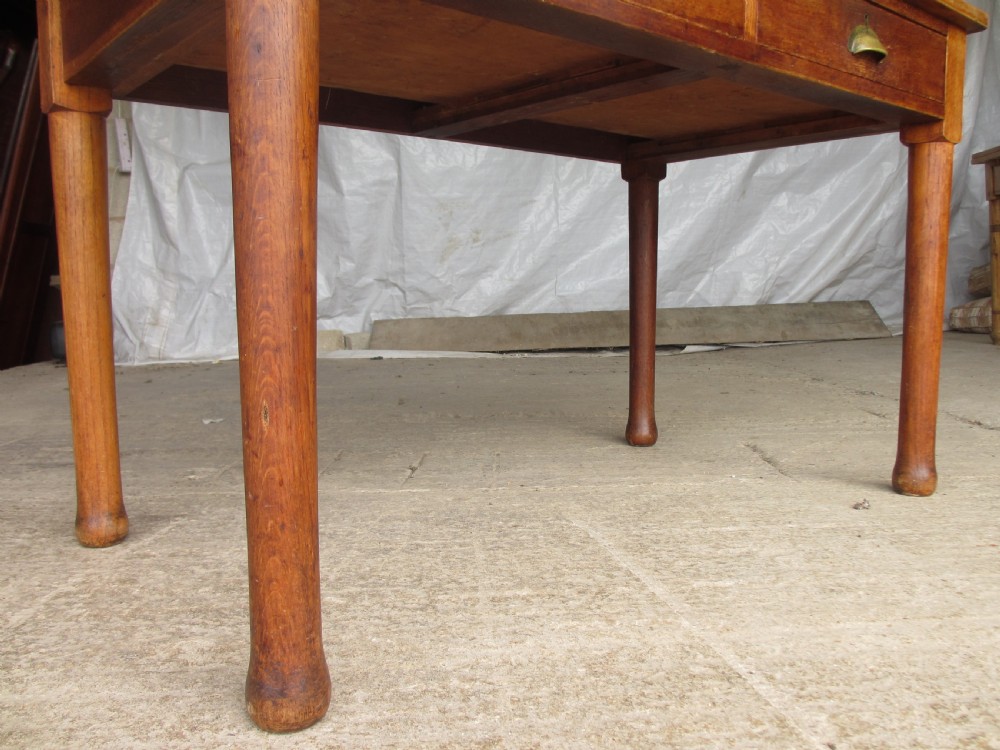 Victorian oak kitchen table with twin drawers  View VIII