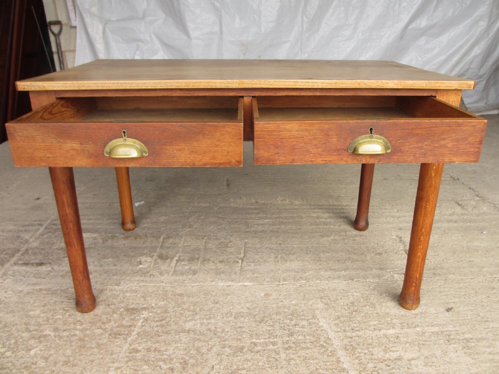 Victorian oak kitchen table with twin drawers  View IX