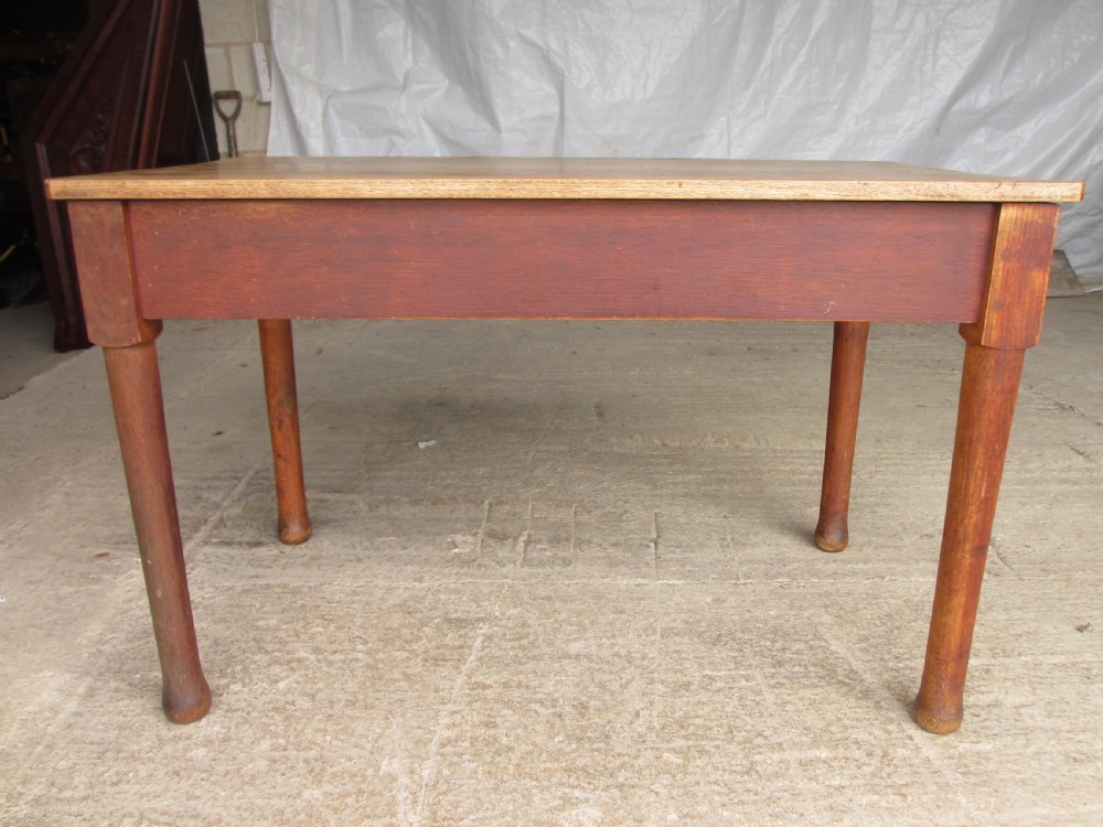 Victorian oak kitchen table with twin drawers  View XII