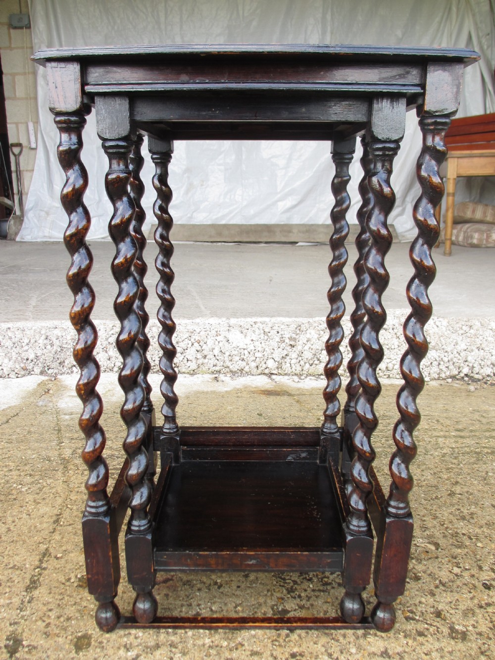 Victorian oak barley twist set of 2 nest of tables