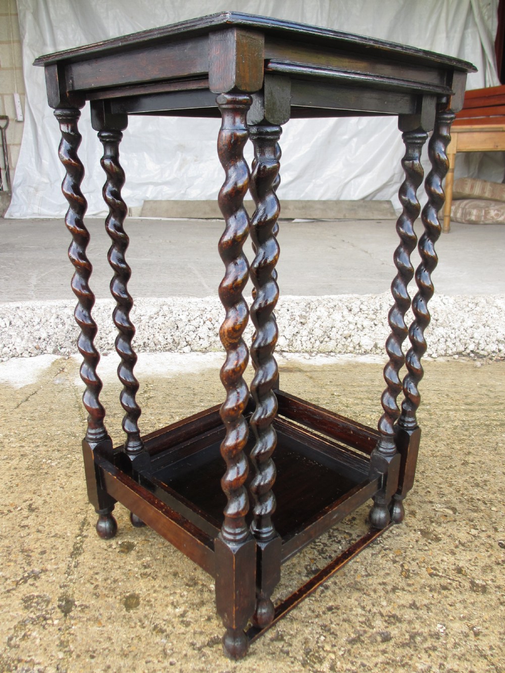 Victorian oak barley twist set of 2 nest of tables View II