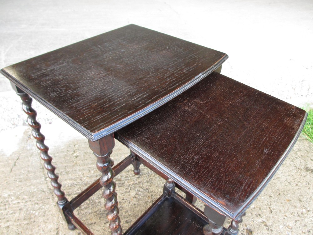 Victorian oak barley twist set of 2 nest of tables View V