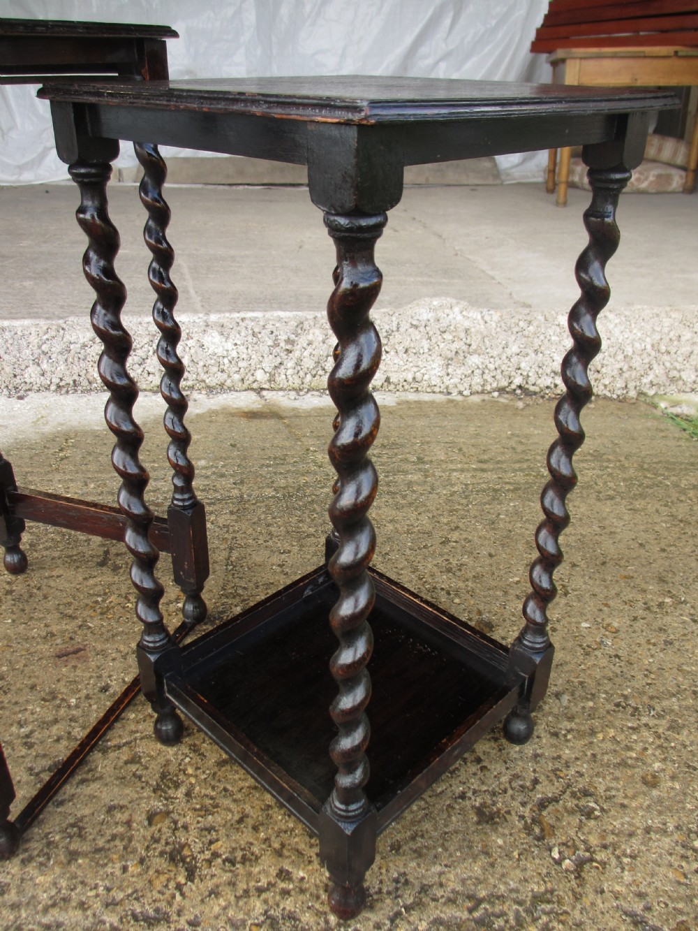 Victorian oak barley twist set of 2 nest of tables View VI
