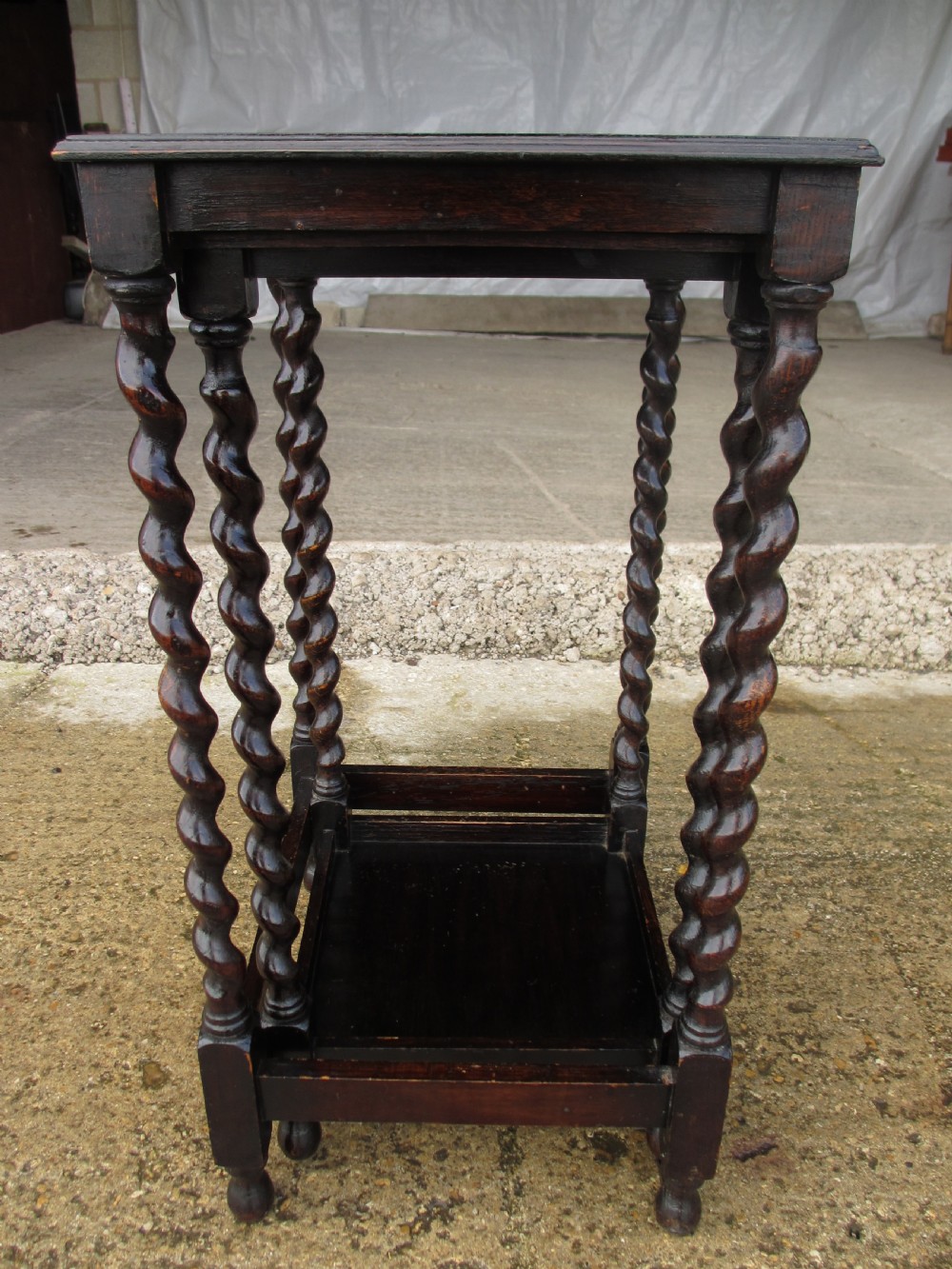 Victorian oak barley twist set of 2 nest of tables View XI