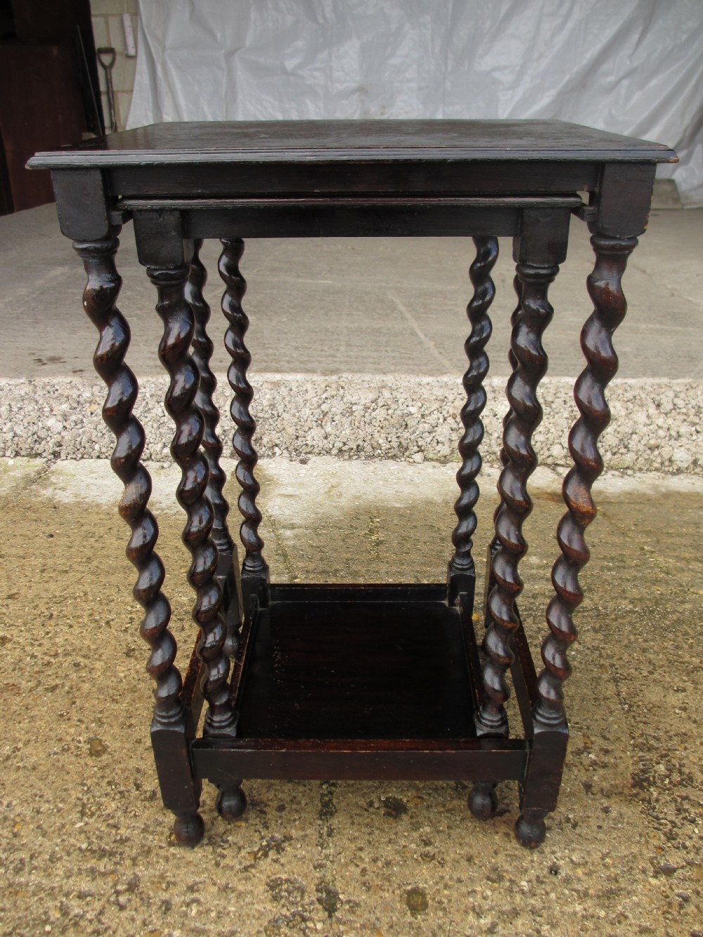 Victorian oak barley twist set of 2 nest of tables View XII