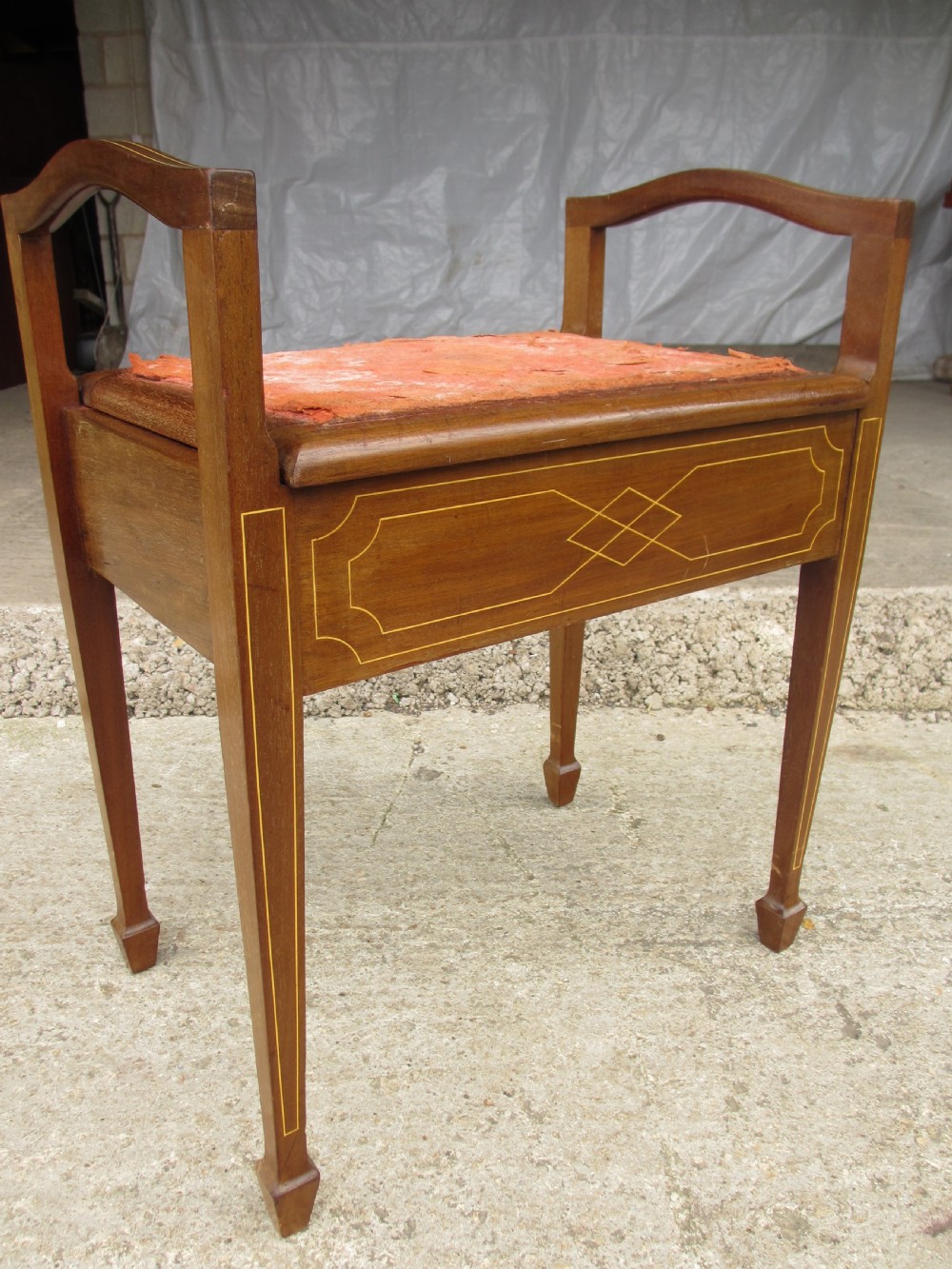 Edwardian mahogany inlaid music stool View II