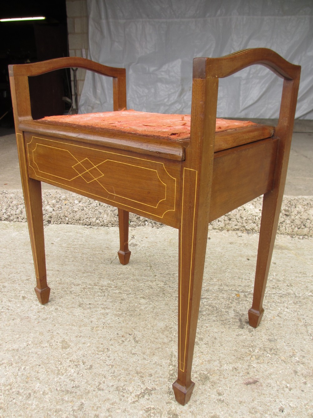 Edwardian mahogany inlaid music stool View III