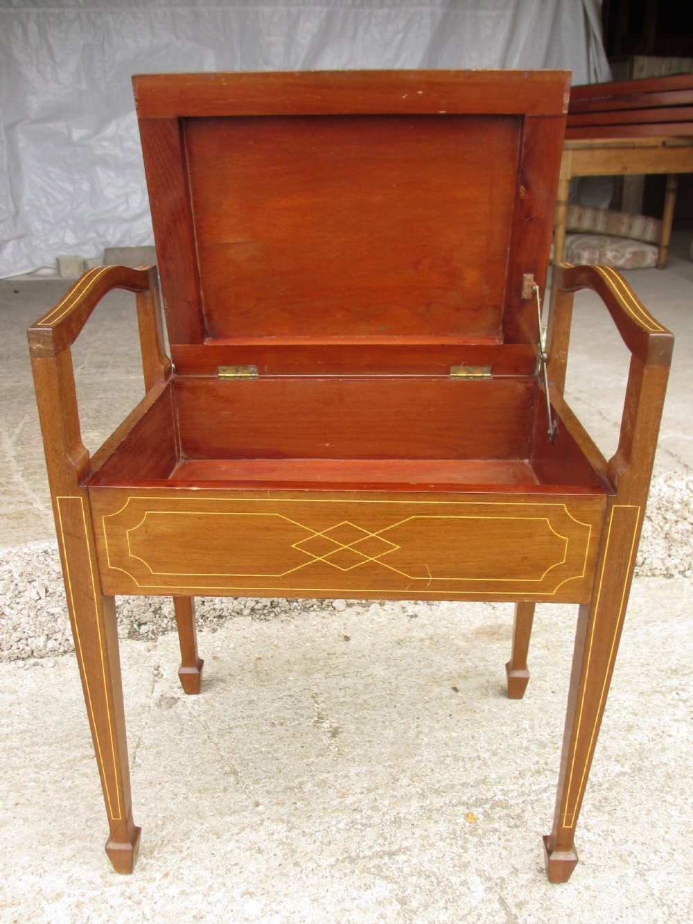 Edwardian mahogany inlaid music stool View VII