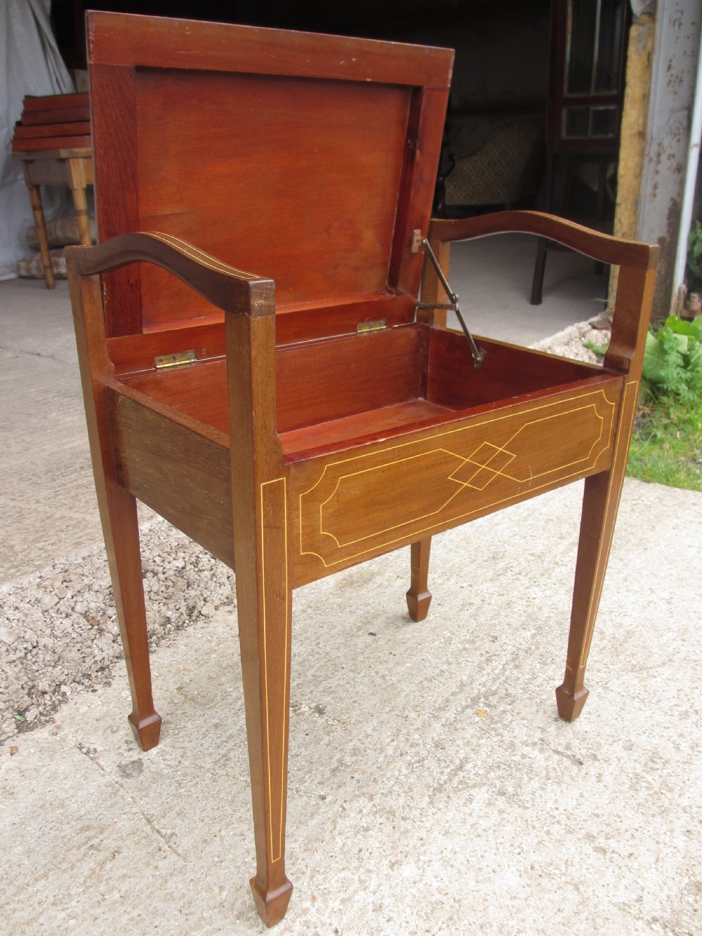 Edwardian mahogany inlaid music stool View VIII
