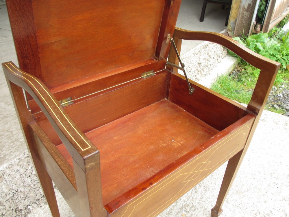 Edwardian mahogany inlaid music stool View IX