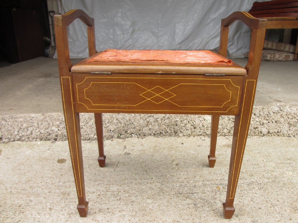 Edwardian mahogany inlaid music stool View XI