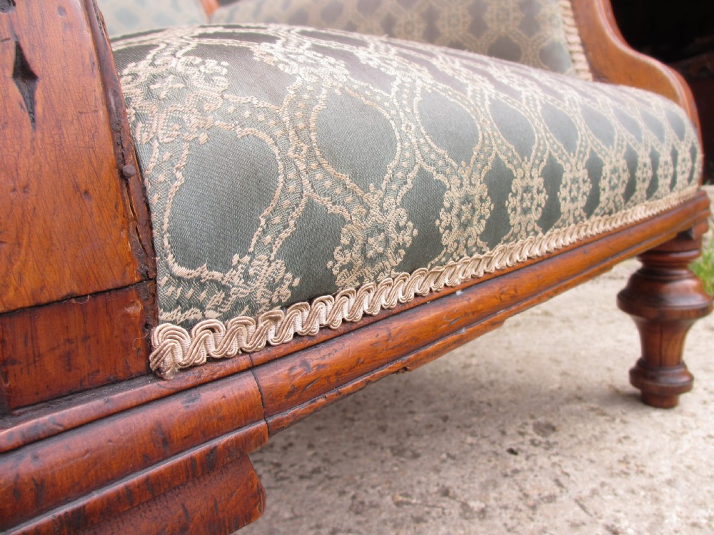Victorian oak framed gothic style fully upholstered easy armchair View IX