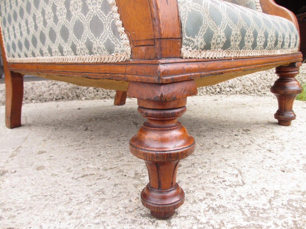 Victorian oak framed gothic style fully upholstered easy armchair View X