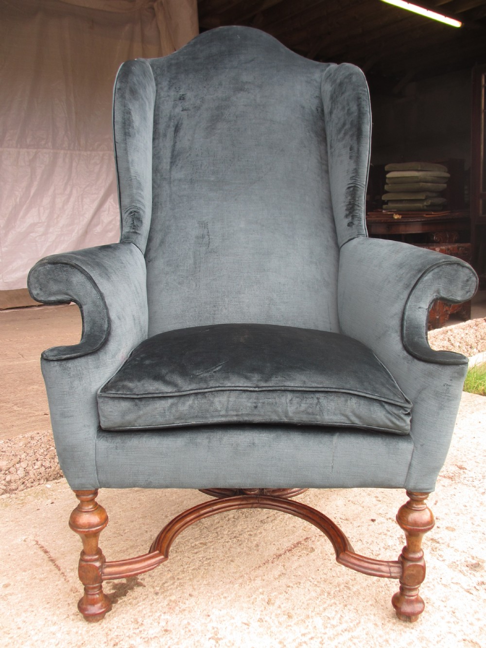 19th century walnut Queen Anne style high back winged armchair
