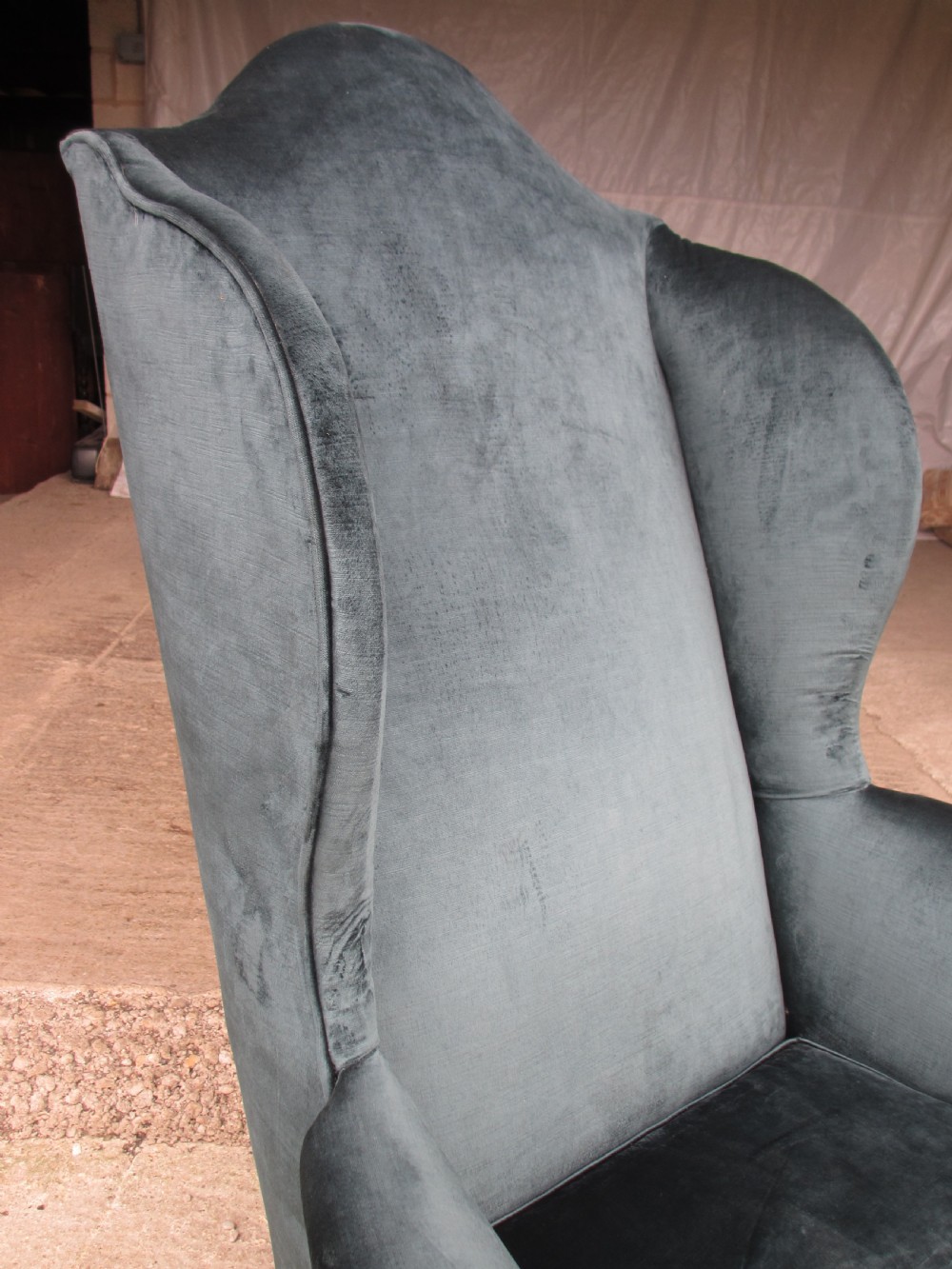 19th century walnut Queen Anne style high back winged armchair View III