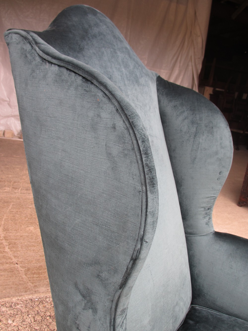 19th century walnut Queen Anne style high back winged armchair View X