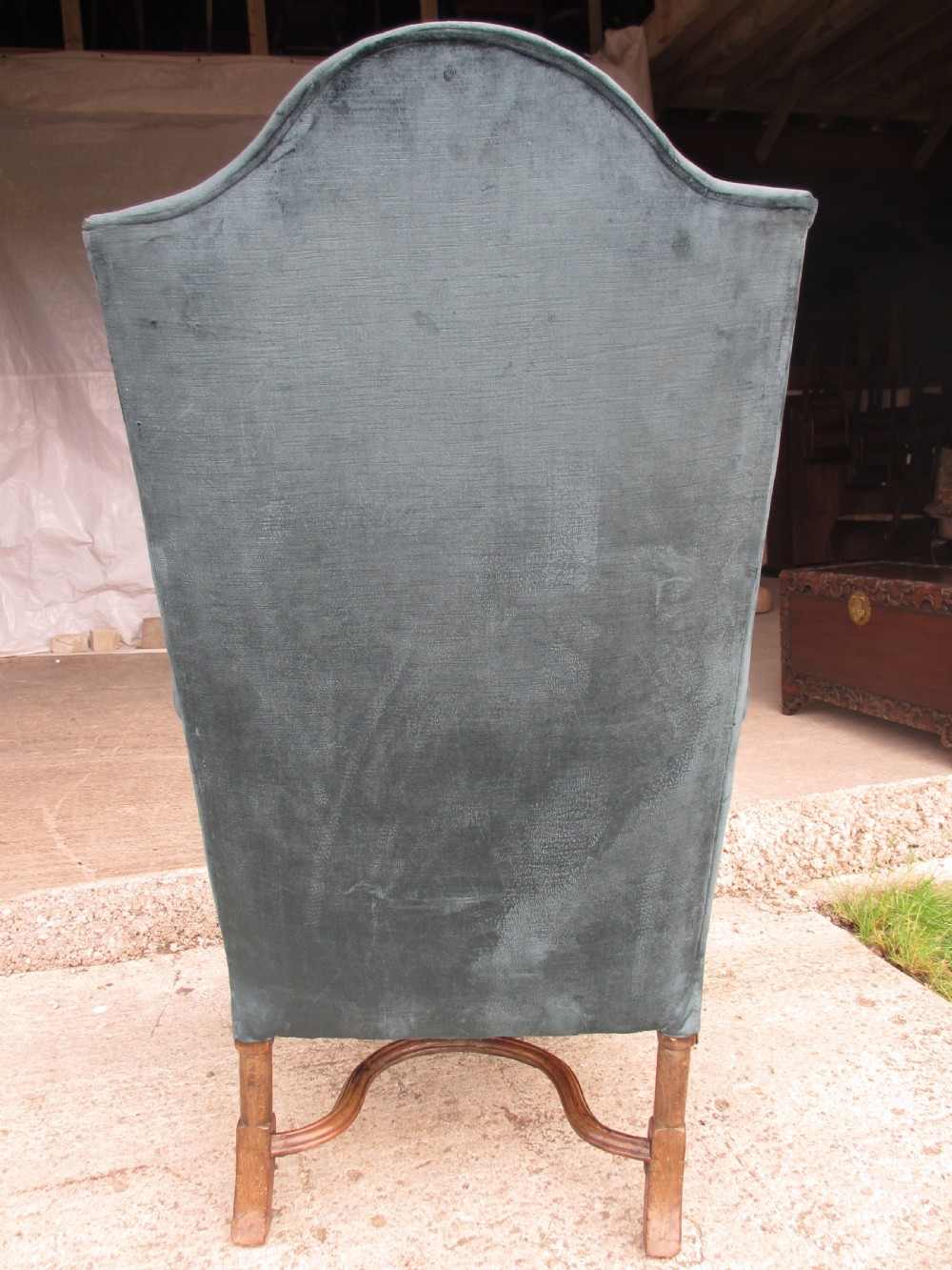 19th century walnut Queen Anne style high back winged armchair View XII