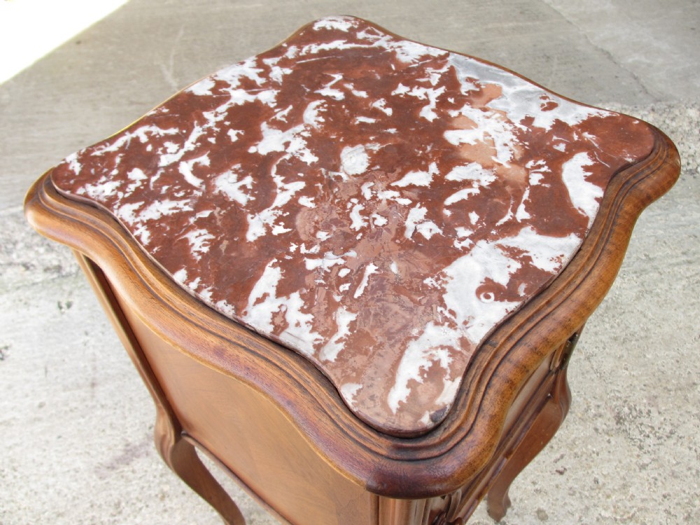 19th century French walnut and oak marble topped bedside cabinet View V