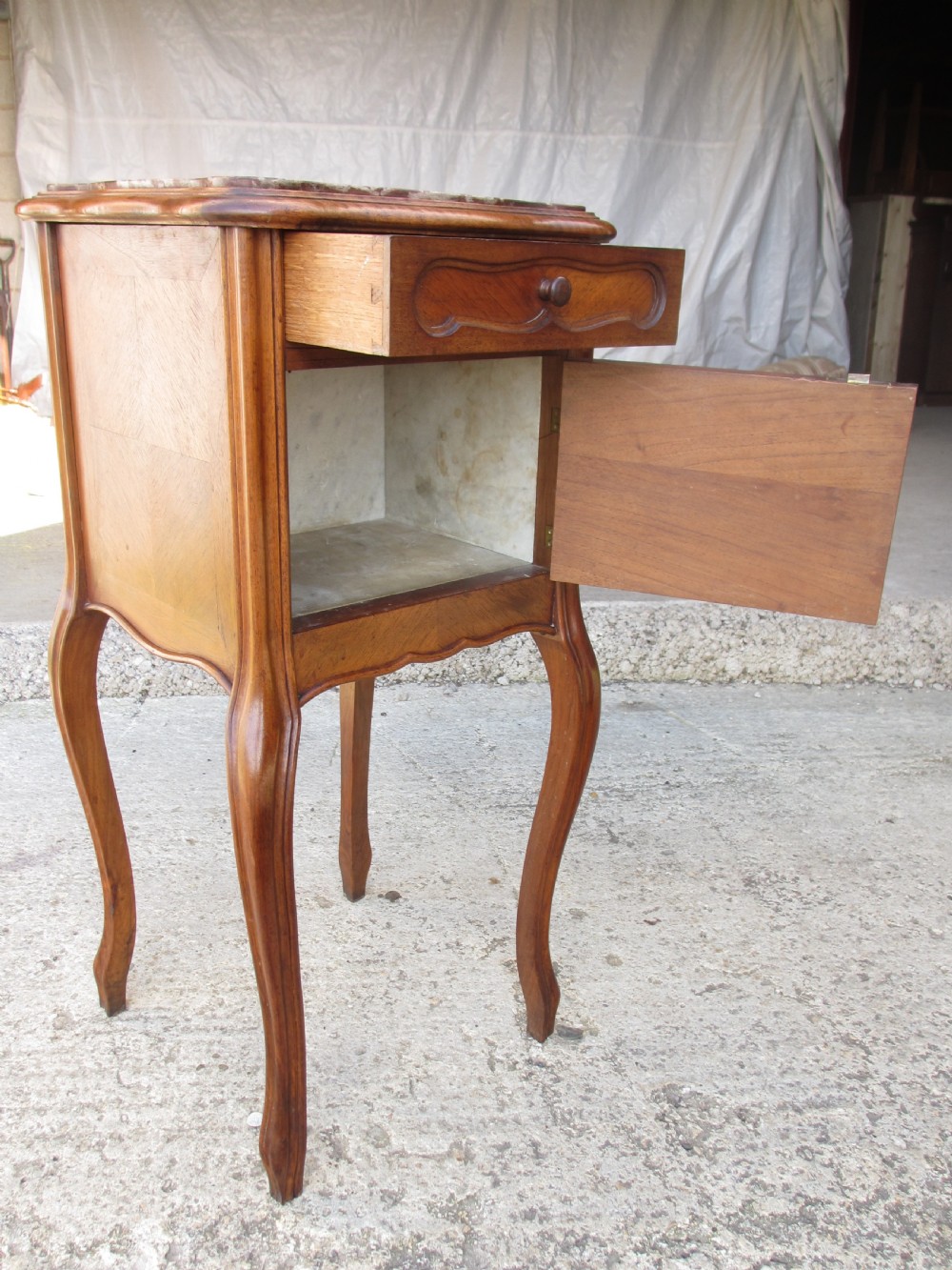 19th century French walnut and oak marble topped bedside cabinet View VIII