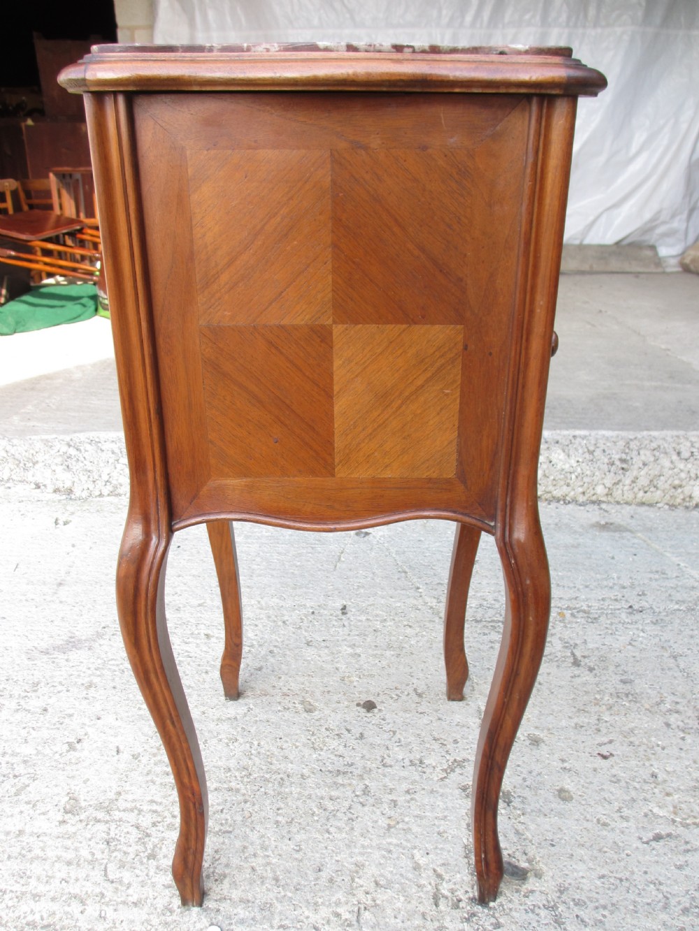 19th century French walnut and oak marble topped bedside cabinet View XI