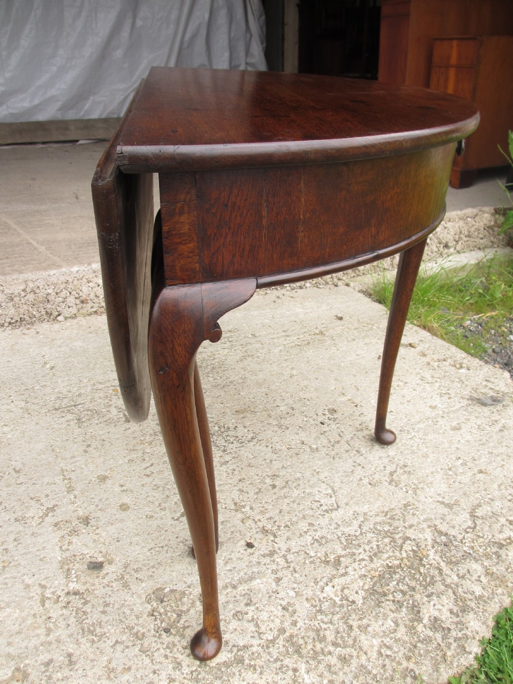 Georgian oak demi-lune side dining table View XII