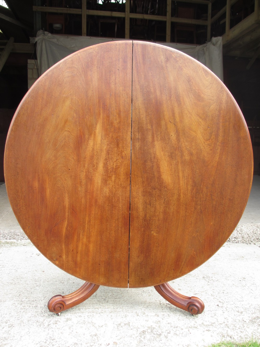 Victorian mahogany and walnut circular tilt top breakfast table  View X