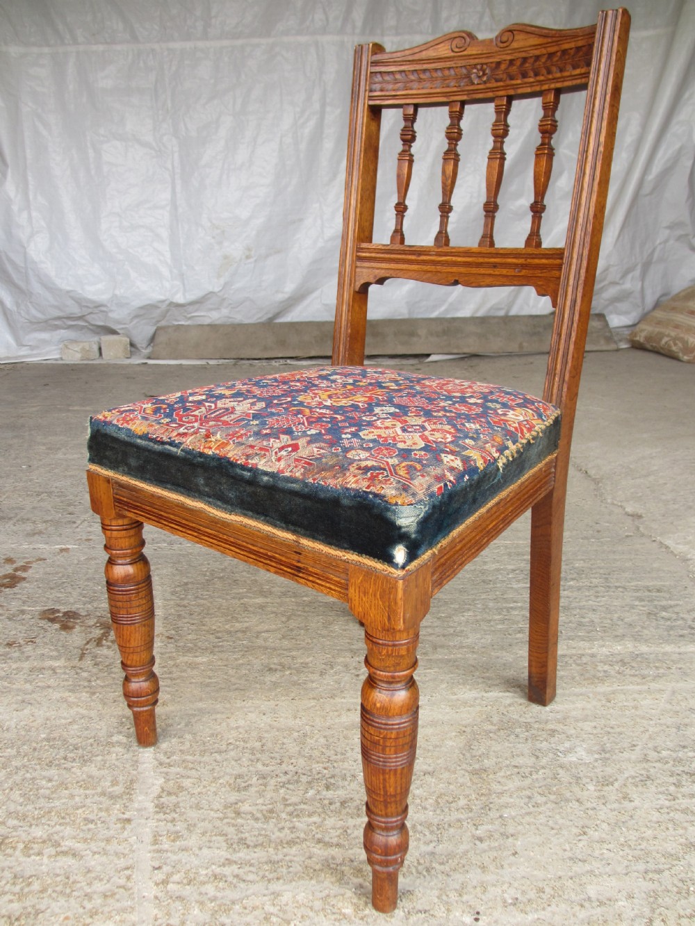 Set of 6 Victorian golden oak arts and crafts dining chairs View V