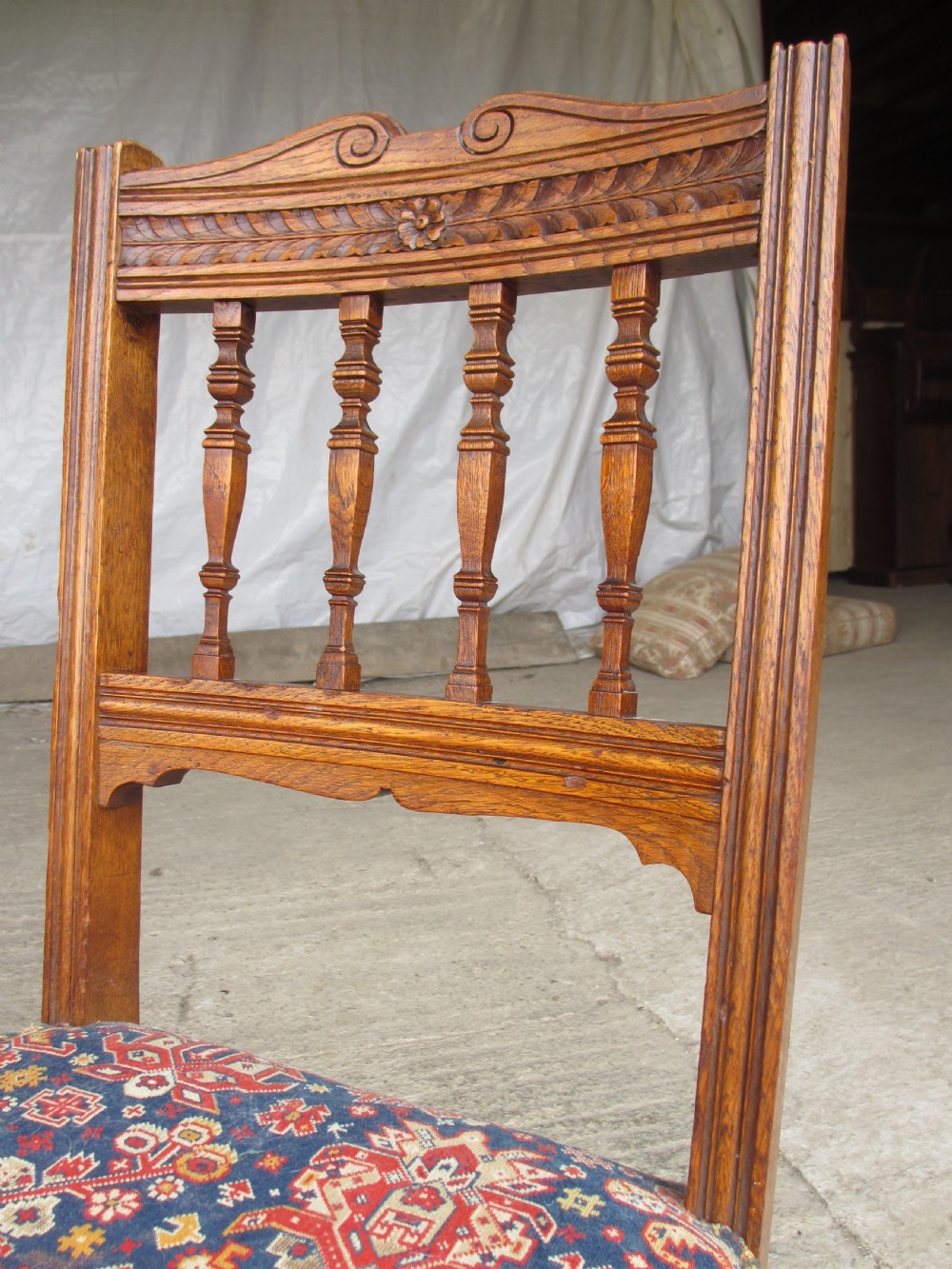 Set of 6 Victorian golden oak arts and crafts dining chairs View VI