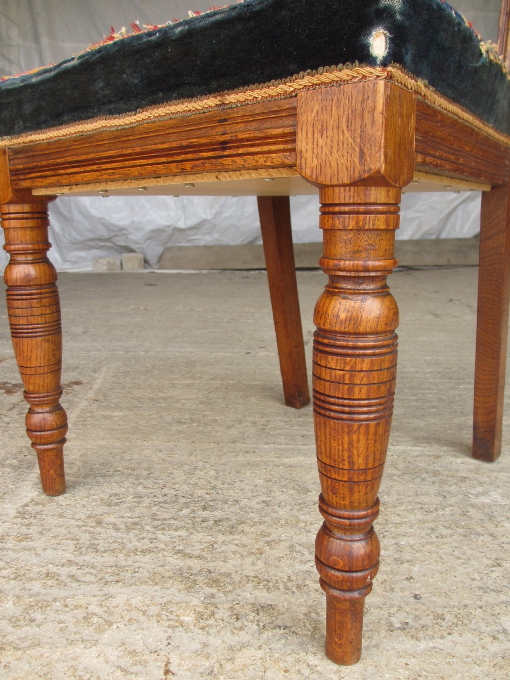 Set of 6 Victorian golden oak arts and crafts dining chairs View X
