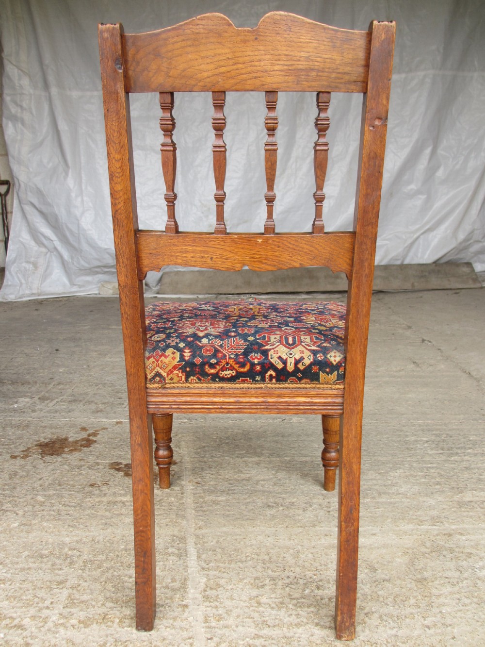 Set of 6 Victorian golden oak arts and crafts dining chairs View XII