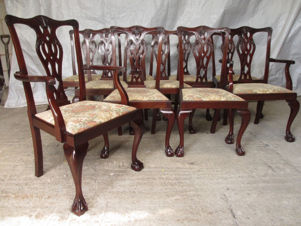 Set of 10 Chippendale style mahogany dining chairs