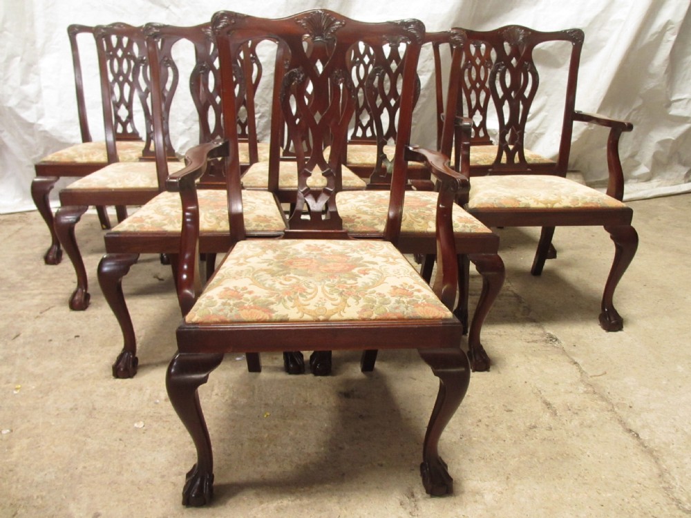 Set of 10 Chippendale style mahogany dining chairs View II