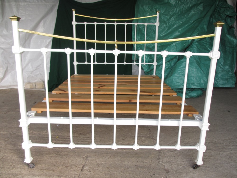 Victorian brass and iron white painted double bedstead
