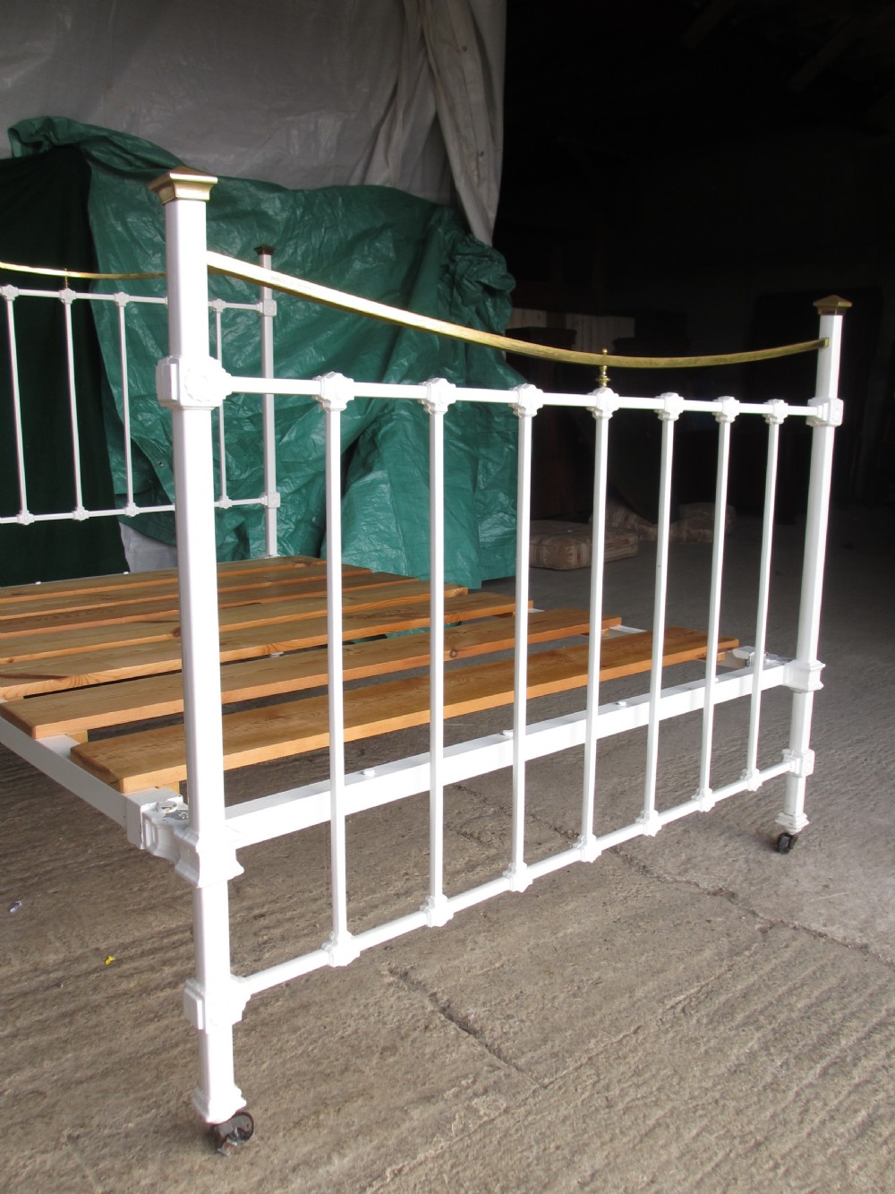 Victorian brass and iron white painted double bedstead View IV